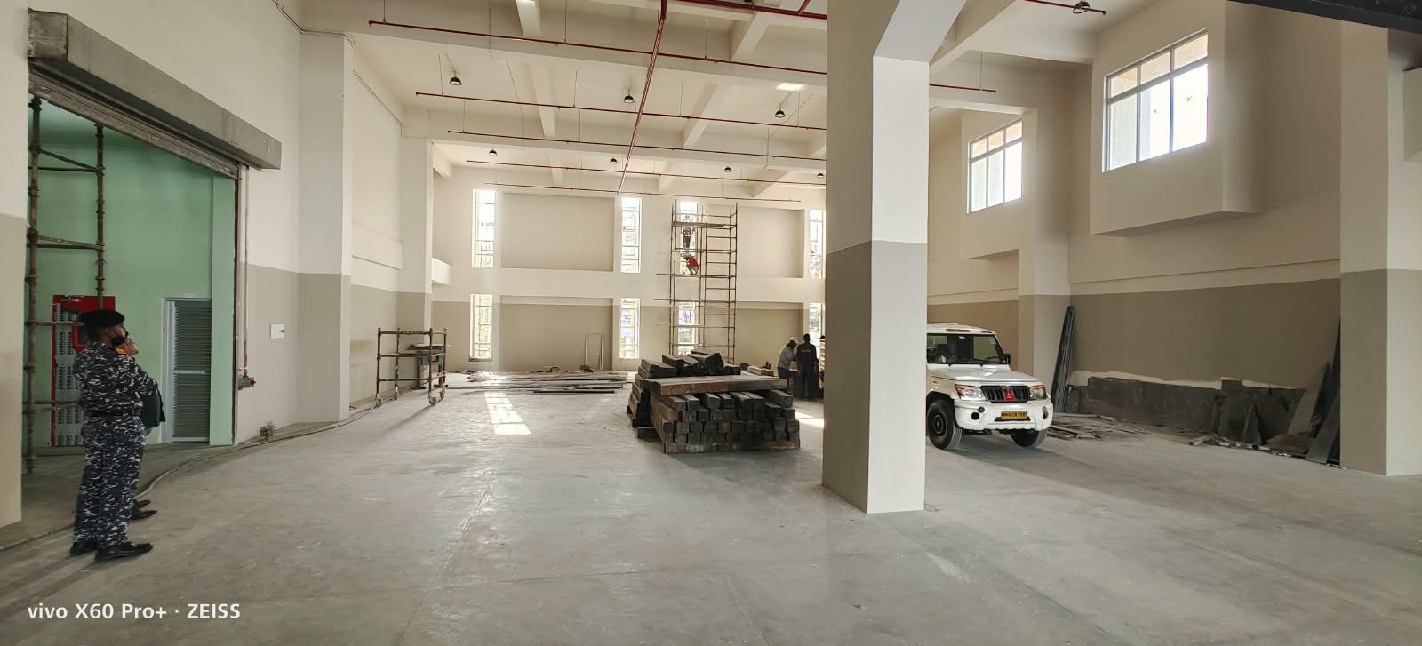 DPSC Fleet existing hall with scaffolding and materials